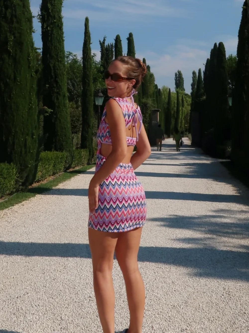 Strawberry Milk Mob Zigzag Cutout Mini Dress - Pink, Blue, White